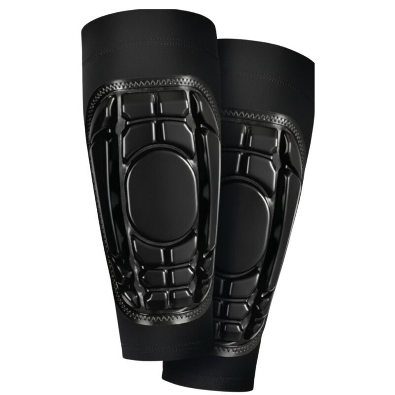 Simple soccer shinguard sleeves logo icon with stylized sleeve shapes and clean lines.