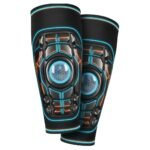 Pair of sublimated soccer shinguard sleeves with a bold all-over graphic and snug, compression-style fit.
