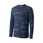 Front view of a soccer long sleeve performance shirt laid flat, featuring a crew neckline, fitted long sleeves, and a smooth athletic body with a bold chest logo icon.
