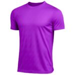 Front view of a soccer short sleeve performance shirt laid flat, featuring a crew neckline, raglan-style short sleeves, and a smooth athletic body with a bold chest logo icon.