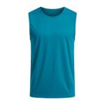 Front view of a soccer sleeveless vest shirt laid flat, featuring a crew neckline, wide armholes, and a smooth compression-fit body with a bold chest logo icon.