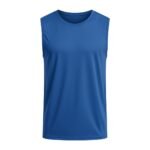 Front view of a soccer sleeveless vest shirt laid flat, featuring a crew neckline, wide armholes, and a smooth compression-fit body with a bold chest logo icon.