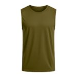 Front view of a soccer sleeveless vest shirt laid flat, featuring a crew neckline, wide armholes, and a smooth compression-fit body with a bold chest logo icon.