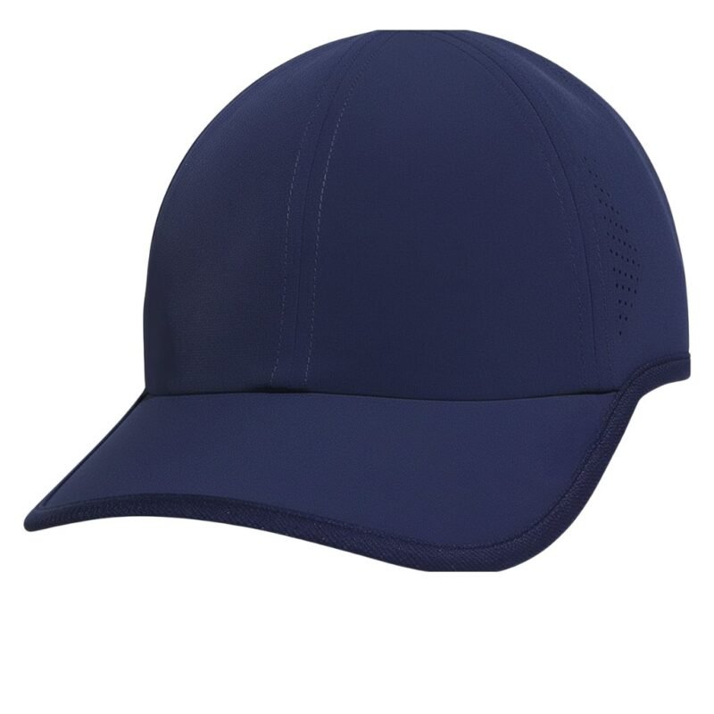 Front view of a unisex lightweight performance tennis cap, featuring a curved brim, structured front panels, embroidered eyelets, and a small logo icon on the front.