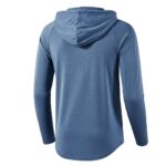 Back view of a men’s lightweight performance tennis hoodie, showing the relaxed hood, long sleeves, and clean back panel designed for comfortable, easy layering.
