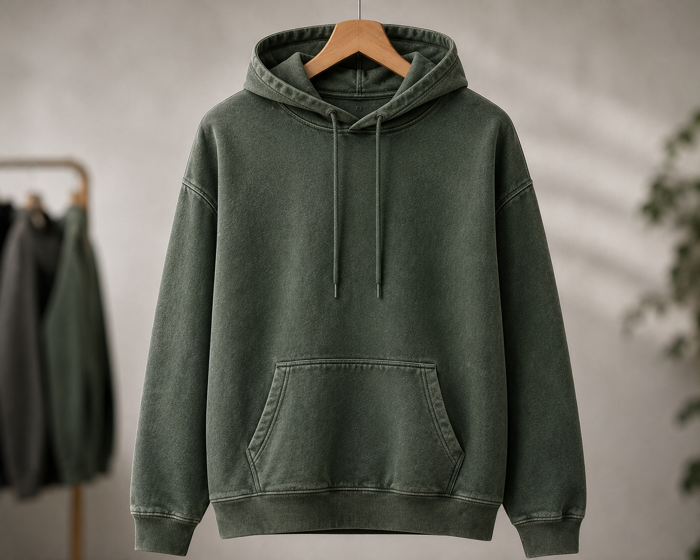 Custom washed and garment-dyed hoodies with unique color finishes for fashion brands, manufactured by Eco Jersey Limited