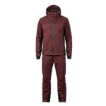Dark rose brown waterproof rain suit displayed on a plain background.