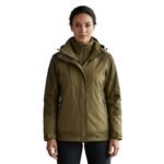 Front view of a model wearing a waterproof ski jacket.