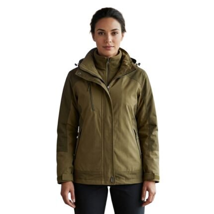 Front view of a model wearing a waterproof ski jacket.
