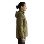 Side view of a model wearing a waterproof ski jacket.