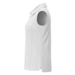 Side view of women’s badminton lightweight vest shirt in white on plain background.