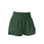 Front view of women’s badminton shorts featuring an elastic waistband, lightweight quick-dry fabric, and small logo icon on a plain background.