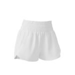 Front view logo icon on women’s badminton shorts made from lightweight quick-dry fabric, shown on a plain background.