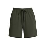 Women’s golf shorts laid flat, showing the mid‑thigh length, waistband, and front pockets in smooth stretch quick‑dry fabric.