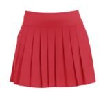 Women’s light gray golf skort shown from the front on a model, with a smooth pull-on waistband and above-the-knee length