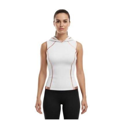 Women’s MMA Hoodie shown on a model, highlighting the relaxed athletic fit, lightweight hooded design, long sleeves, and front kangaroo pocket with a small chest logo icon.