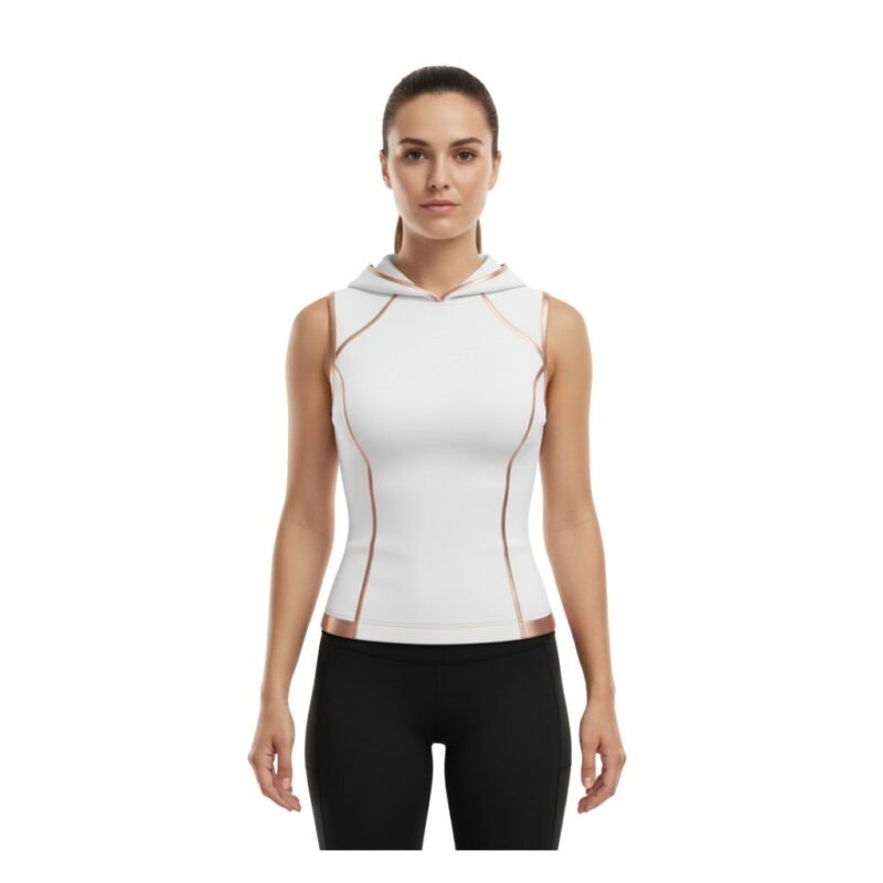 Women’s MMA Hoodie shown on a model, highlighting the relaxed athletic fit, lightweight hooded design, long sleeves, and front kangaroo pocket with a small chest logo icon.