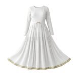 White women’s maxi dress front view on plain background, showing full‑length skirt and simple sleeveless bodice.