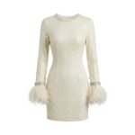 White women’s party dress front view on plain background.