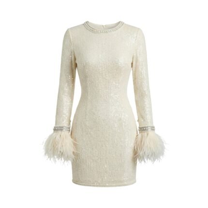 White women’s party dress front view on plain background.