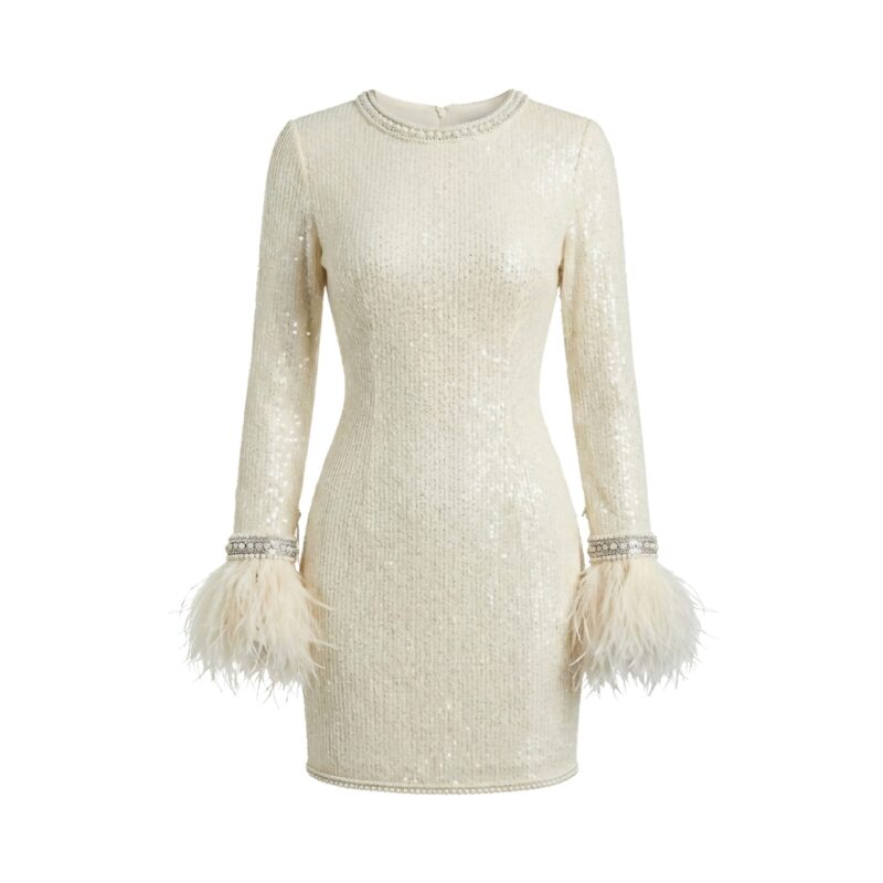 White women’s party dress front view on plain background.