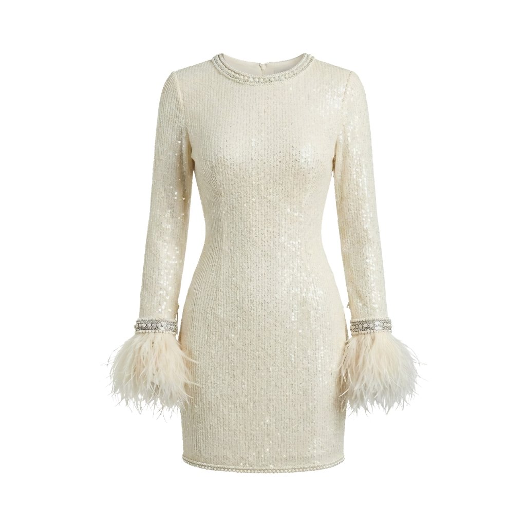 Womens Party Dress-White Color Front View White women’s party dress front view on plain background.