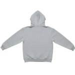 Back view of a women’s basketball hoodie laid flat, showing the hood, long sleeves, and straight hem.