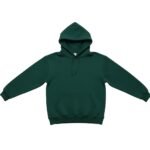 Front view of a women’s basketball hoodie laid flat, featuring an attached hood, long sleeves, kangaroo pocket, and a small logo icon on the chest.