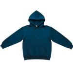 Front view of a women’s basketball hoodie laid flat, featuring an attached hood, long sleeves, kangaroo pocket, and a small logo icon on the chest.