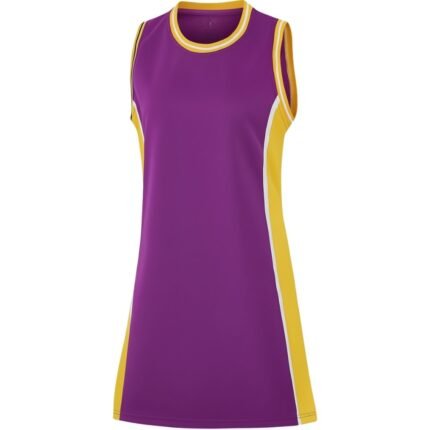 Women’s basketball jersey dress front view in casual sporty bodycon fit, centered on a plain background.