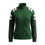 Womens rugby jacket in medium spring green color full front view showing lightweight athletic fit and sporty design