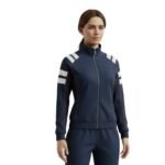 Womens rugby jacket model view showing lightweight athletic fit styled for everyday and sports use