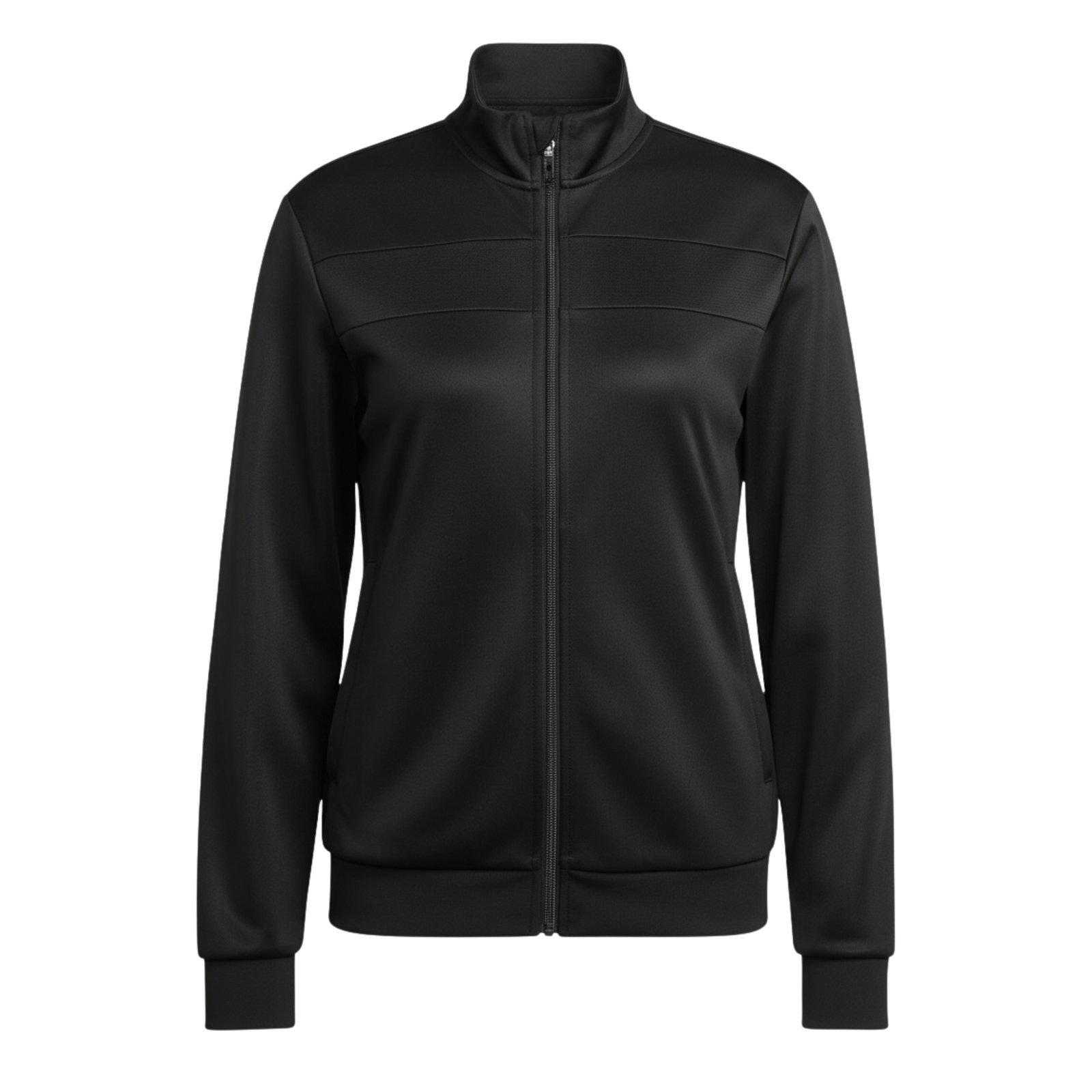 Womens-tennis-jacket-Full-front-view-.jpg Full front view of women's tennis jacket with performance fit and zipper closure