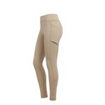 Side view of women's high waist tennis leggings showing stretch performance fabric and pocket detail