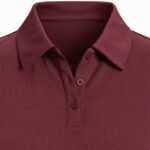 Close-up of women’s sleeveless collared tennis vest shirt neckline, showing collar, button placket, and chest logo icon.