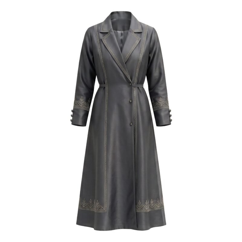 Front view of black abaya for women displayed without model