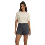 New model wearing baggy jeans shorts in an updated shorts color.