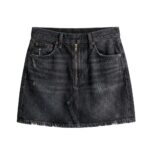 Custom black colored denim mini skirt in trendy Y2K retro style, manufactured by Eco Jersey Limited