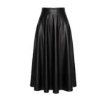 Black leather pleated mini skirt with high waist