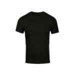 Black crew neck t‑shirt displayed flat against a plain white background.