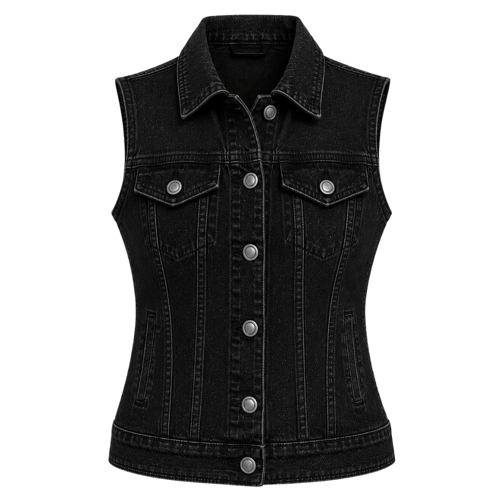 black denim vest Black Denim Vest | Edgy Versatile Sleeveless Jean Jacket - Image 1