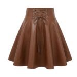 Brown faux leather mini skirt with high waist