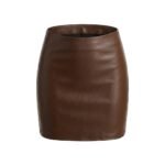 Brown faux leather mini skirt with high waist