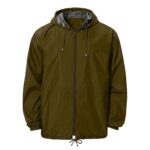 Dark olive brown camping jacket front view on a plain background.