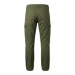 Custom olive green cargo work pants back view showing rear pockets and knee reinforcements – custom workwear trousers
