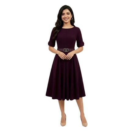 Female model wearing a casual dress, front view on a plain background.