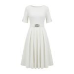 White casual dress for women front view on a plain background.