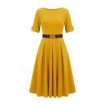 Yellow casual dress for women front view on a plain background.
