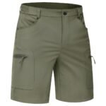 Front view of men’s casual shorts laid flat, showing waistband, pockets, and relaxed above‑the‑knee length.