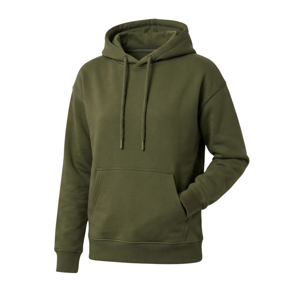 classic pullover Custom olive green classic pullover hoodie with kangaroo pocket on ghost mannequin – custom casual apparel